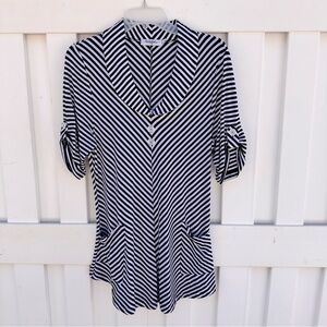 Antom Black Striped Chevron Tunic Blouse Shirt Top NWOT
